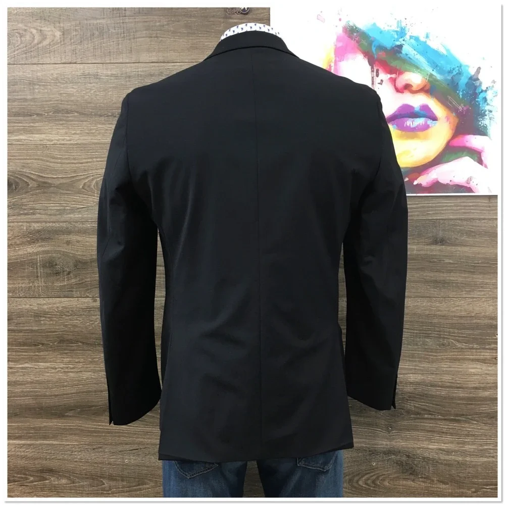 BAR III Men Wool Blazer Sport Coat Casual Jacket Size 42L Slim‎ Fit Black Suit